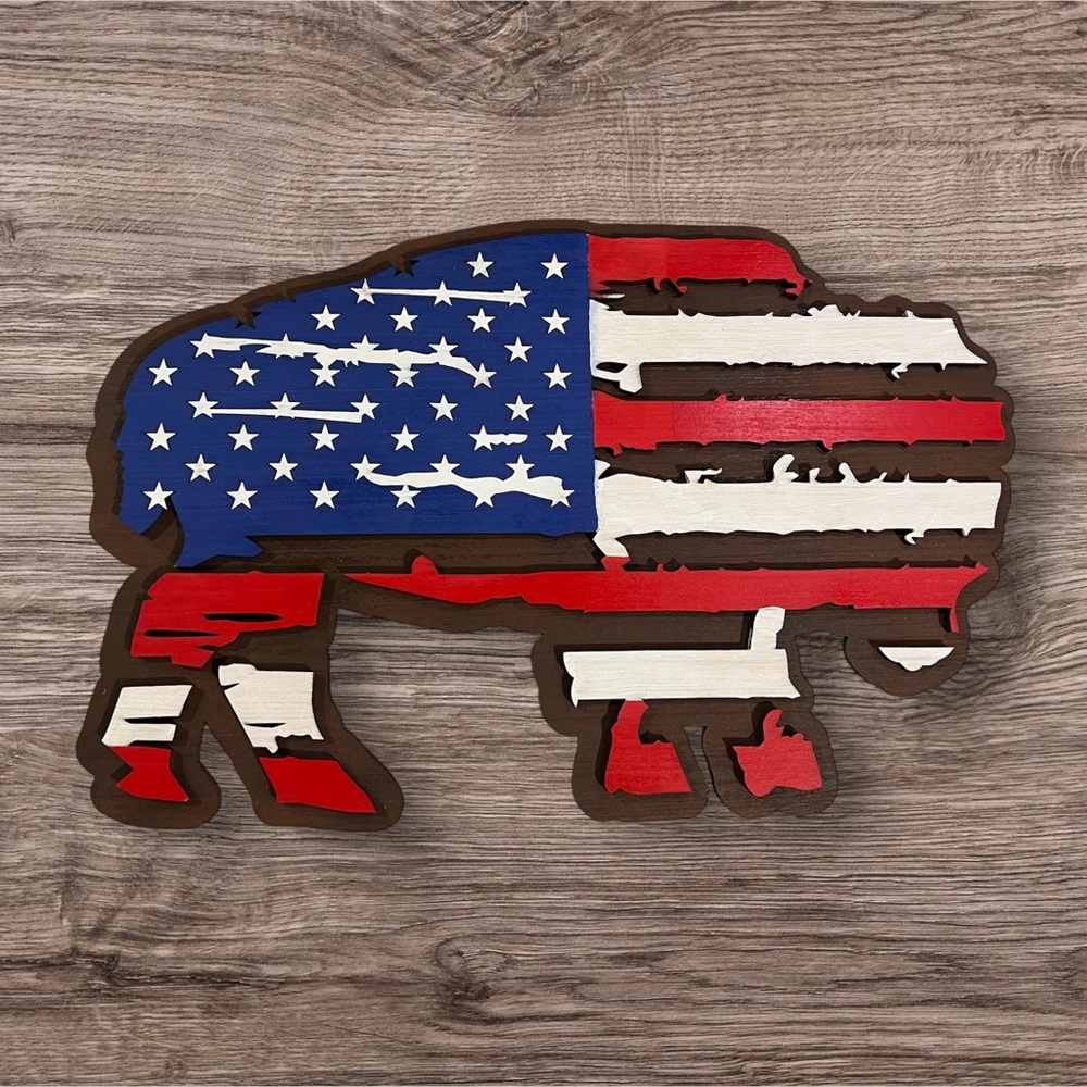 Handmade Laser Cut American Flag Buffalo